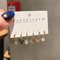 Multi-ear-hole ear nail combined suit Japanese Hansen Department 6 pieces of small cute rat earrings Earrings Girl Heart Ear Rings Fun