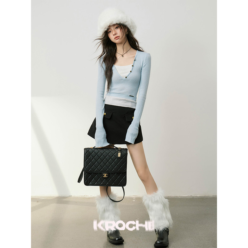 KROCHE Vネック 配色 重ね着風 ニット K23285