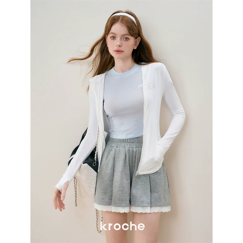 Кроше Woolen футболка с коротким рукавом, с бантом, круглый воротник, с вышивкой, slim fit