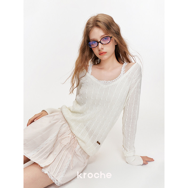 KROCHE Vネック 透かし編み ニット KB4361