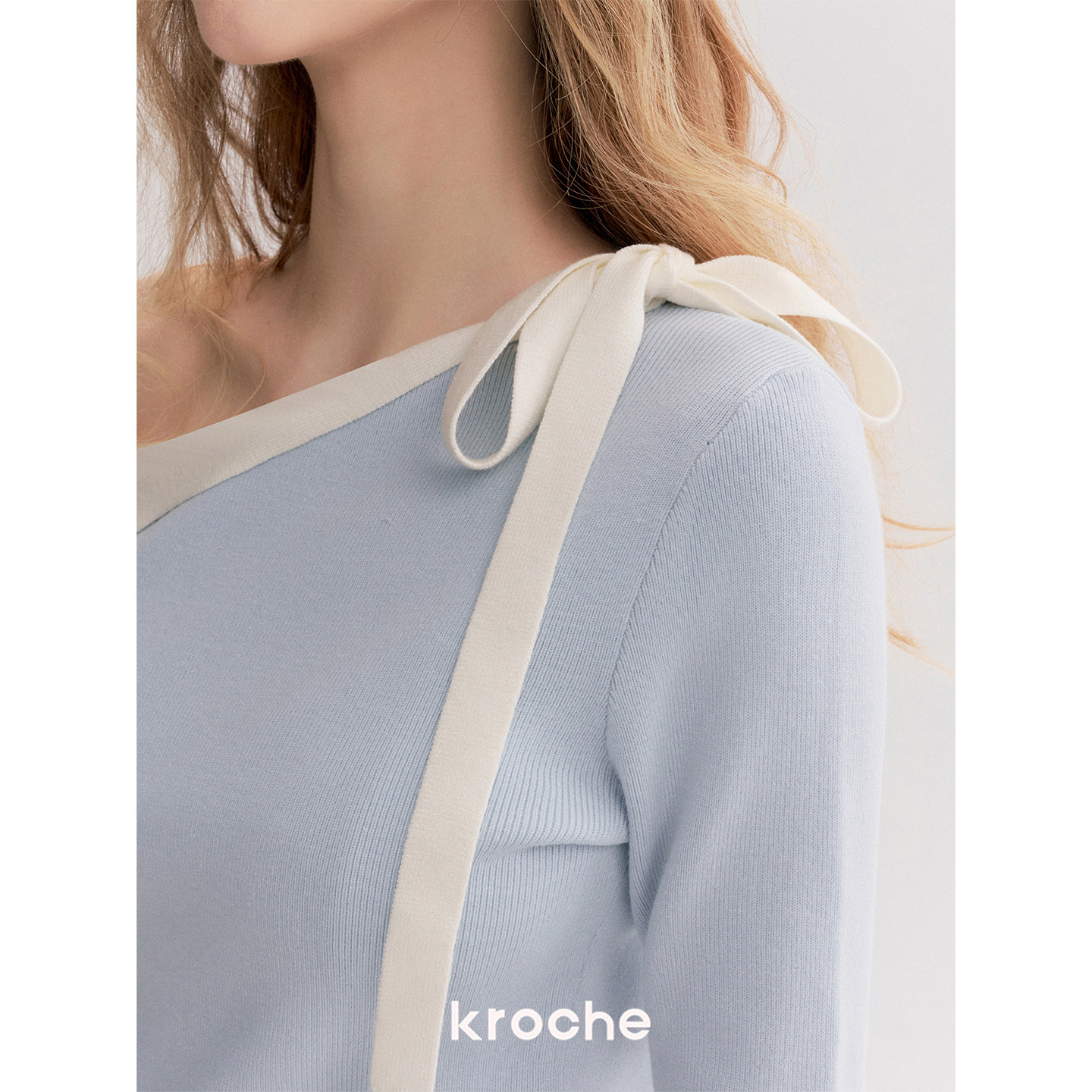 KROCHE リボン アシンメトリー 配色 長袖 ニット KP8016