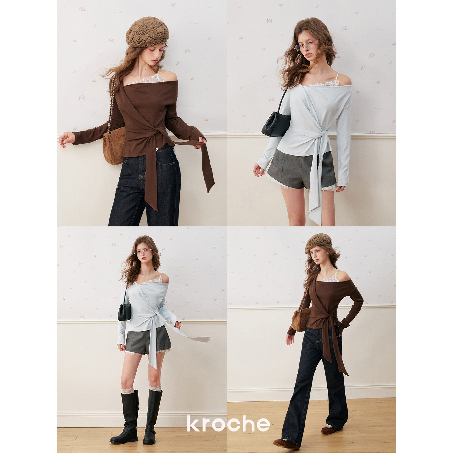 KROCHE レース アシンメトリー 重ね着風 長袖 Tシャツ KP3134