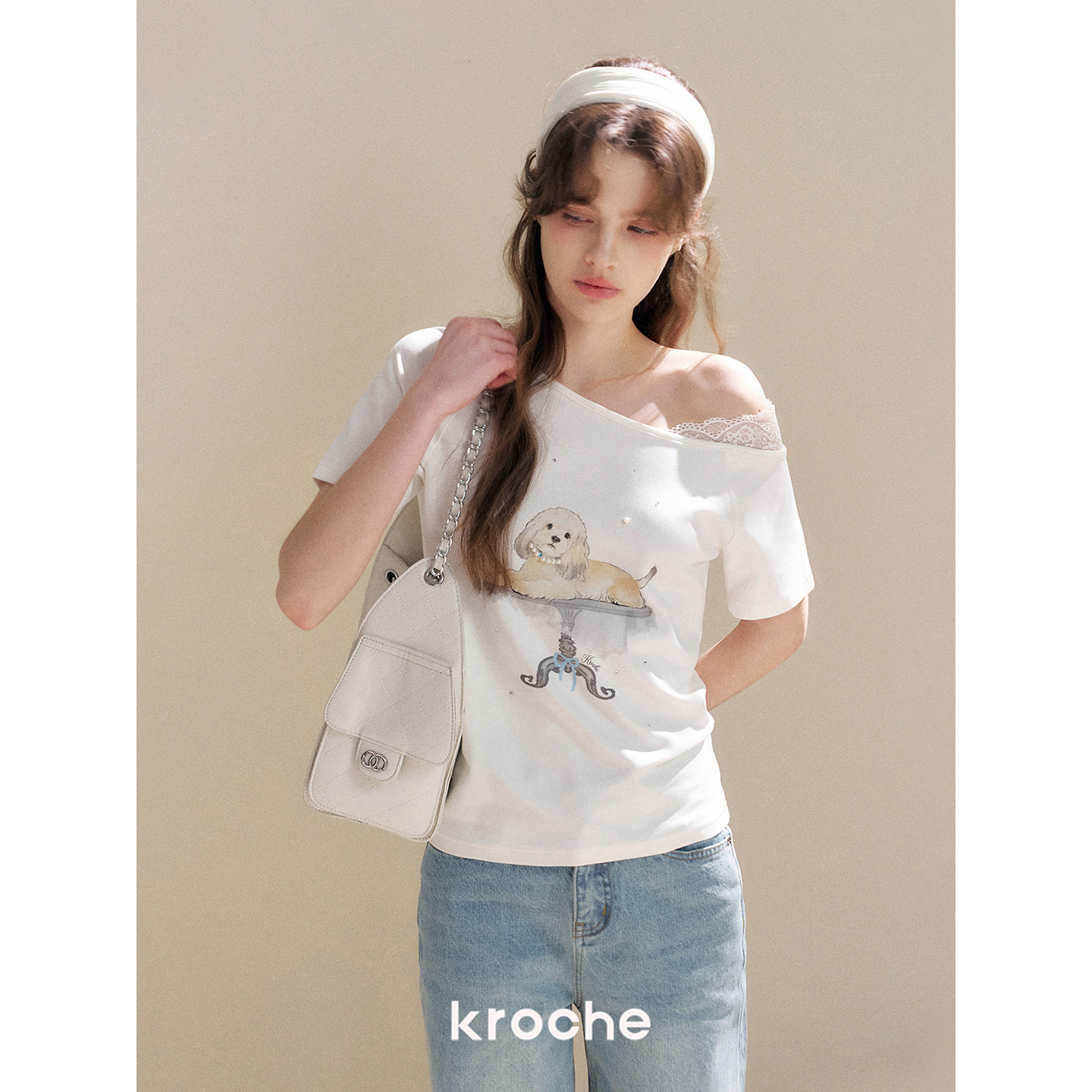 KROCHE レース アシンメトリー Tシャツ KEC4065