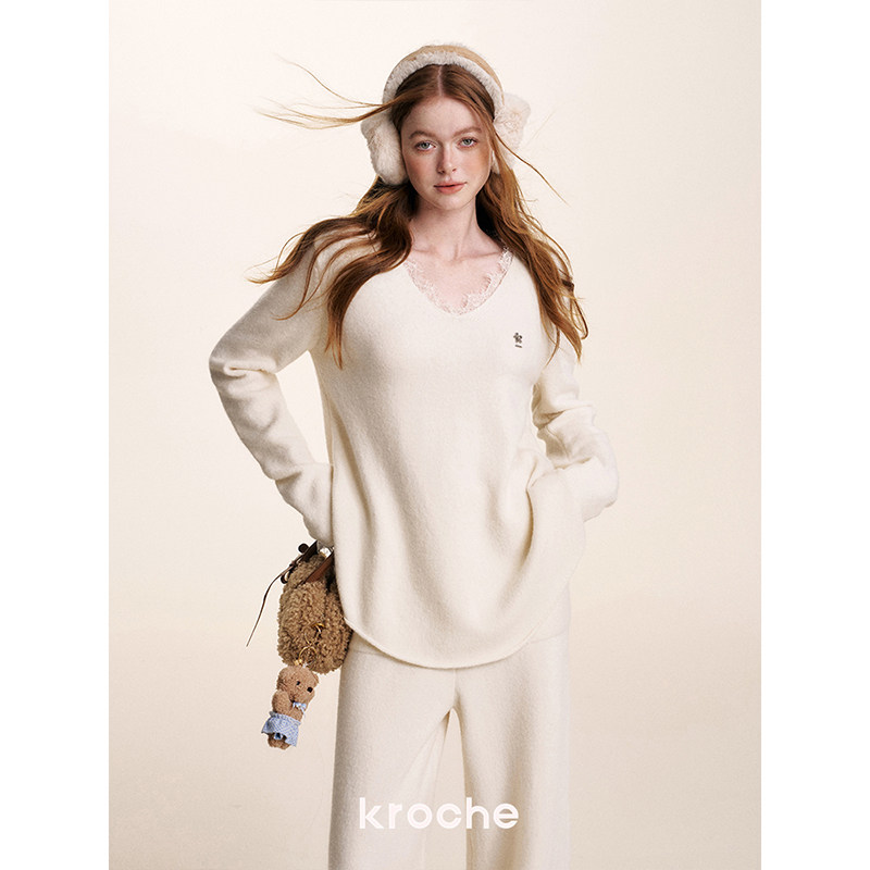 KROCHE レース Vネック 長袖 セットアップ KB4560