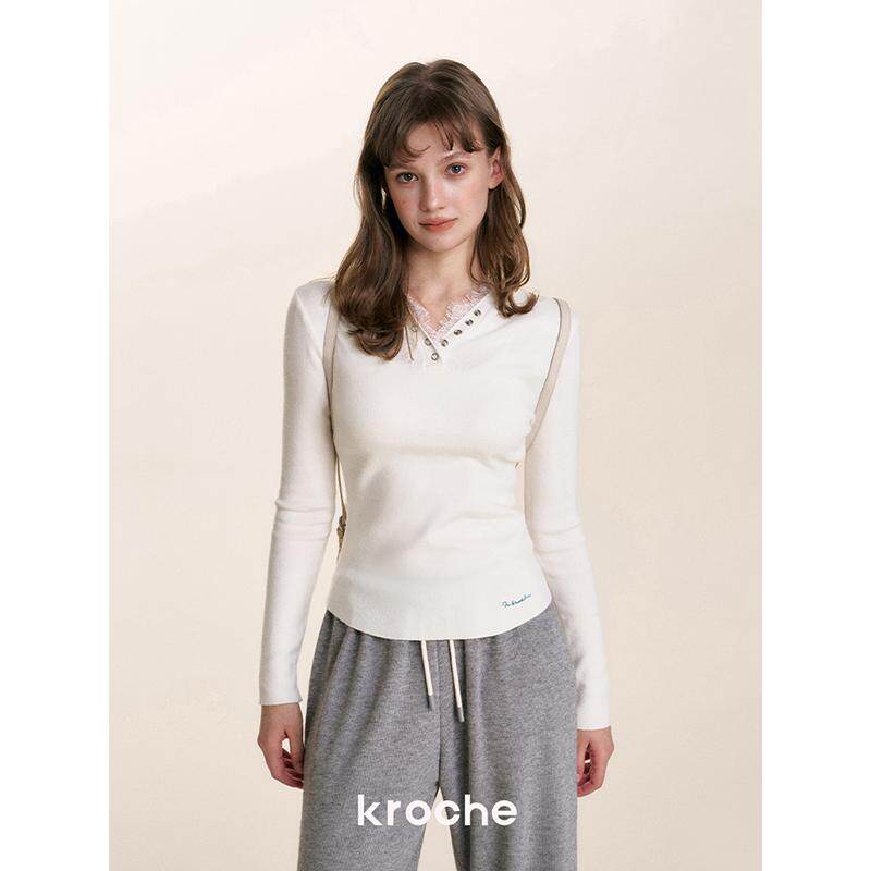 KROCHE レース Vネック フード付き ニット KB4540