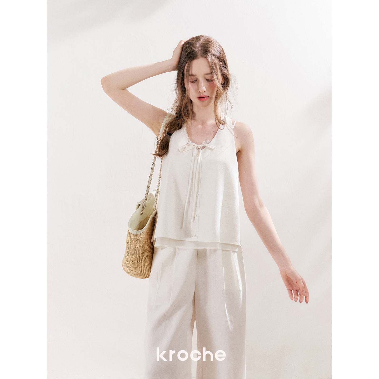 KROCHE リボン ホルターネック ストレート セットアップ