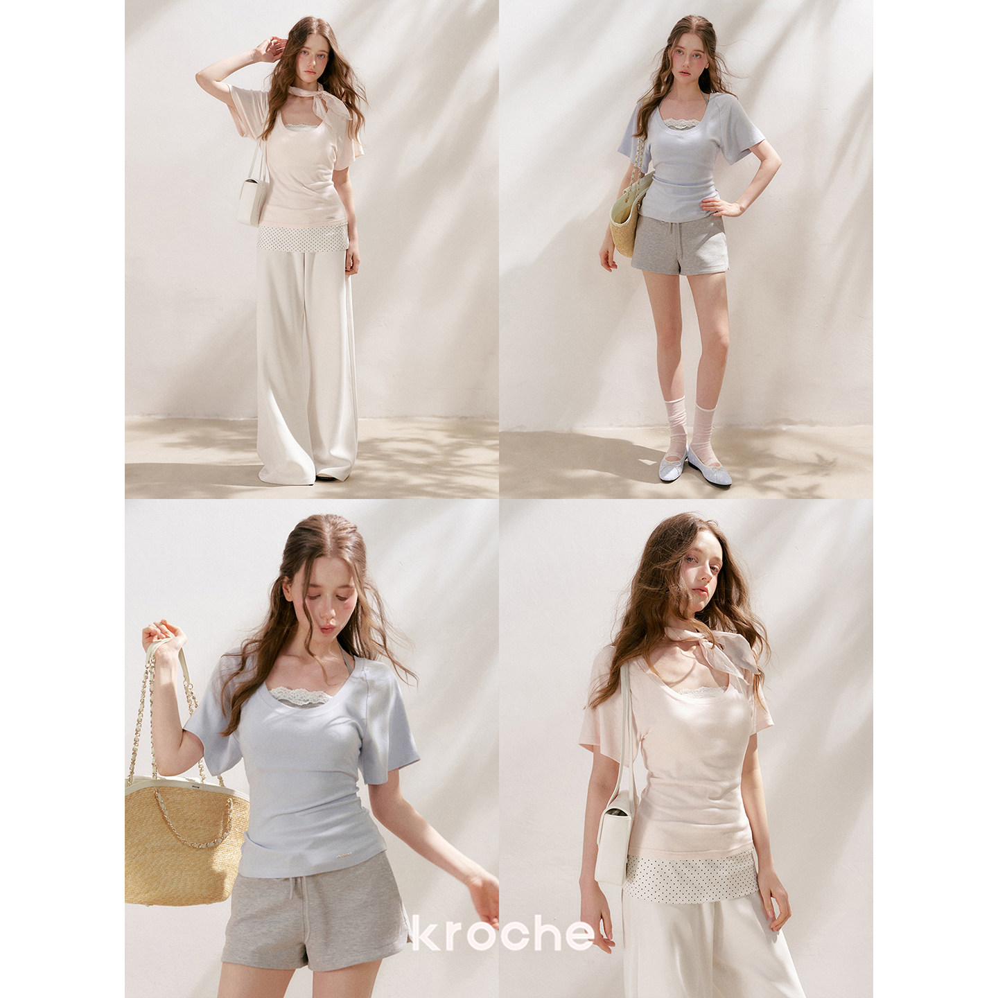 KROCHE ホルターネック 配色 半袖 Tシャツ KEC6073