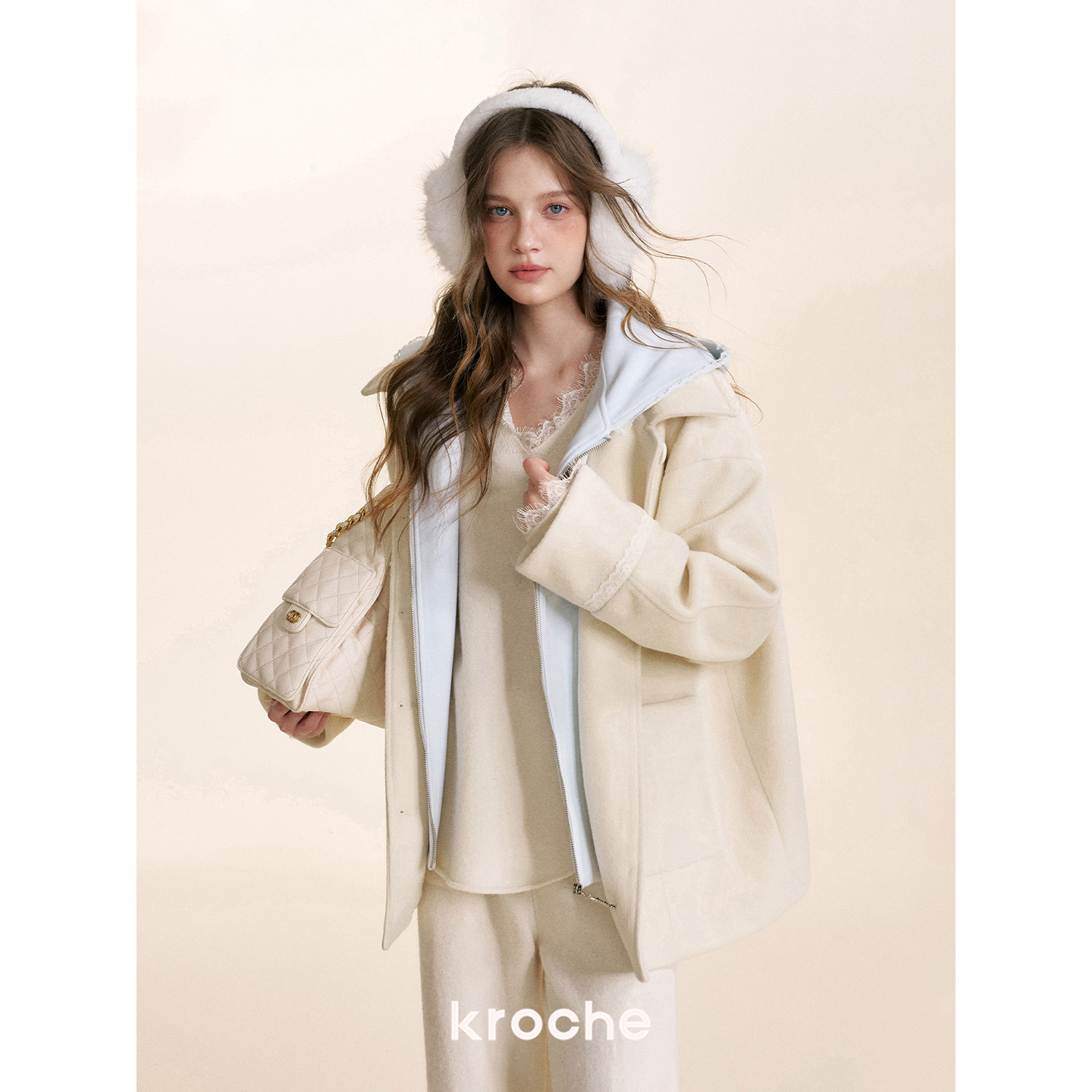 KROCHE フード付き 重ね着風 コート KXI9007