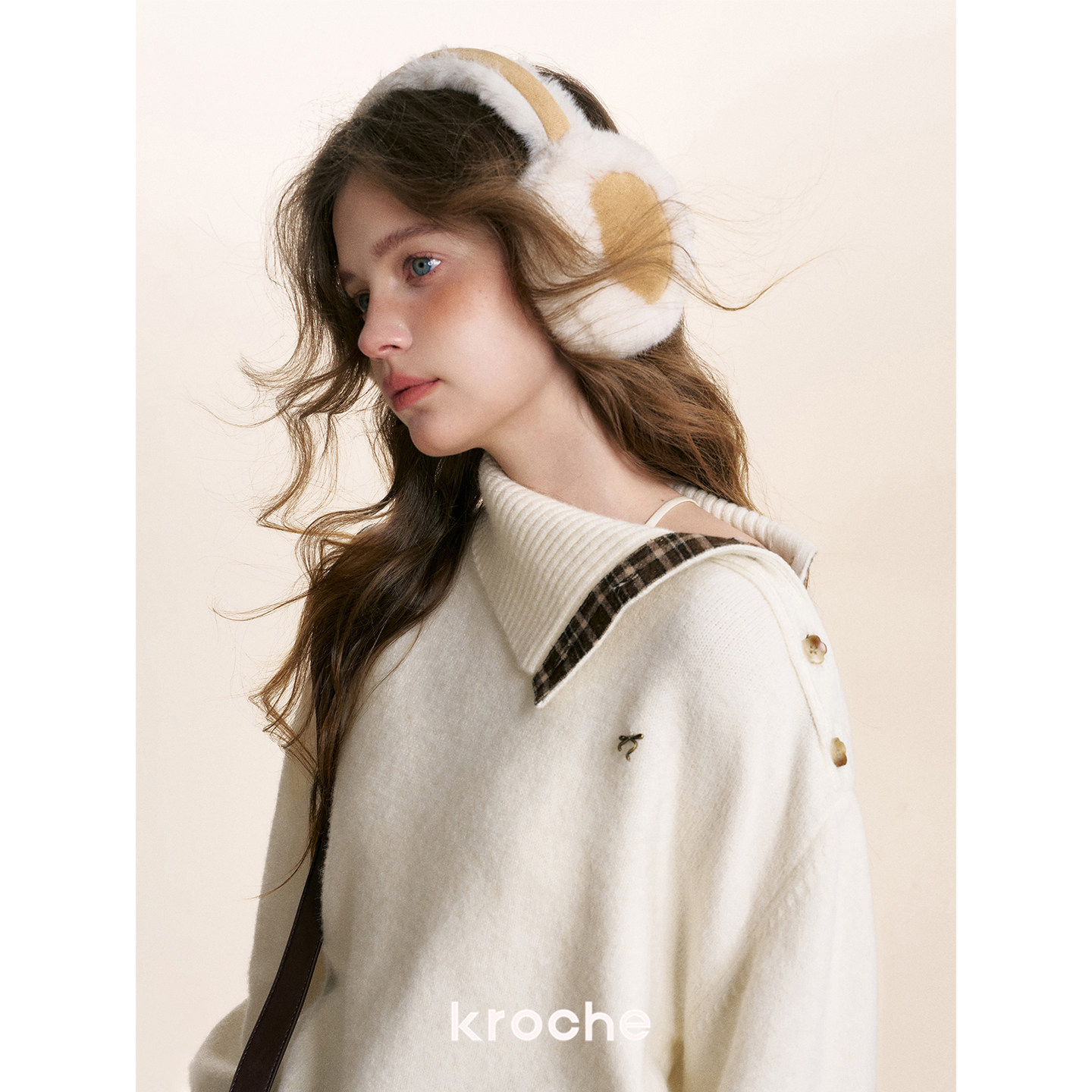 KROCHE チェック アシンメトリー 長袖 ニット KTS4008