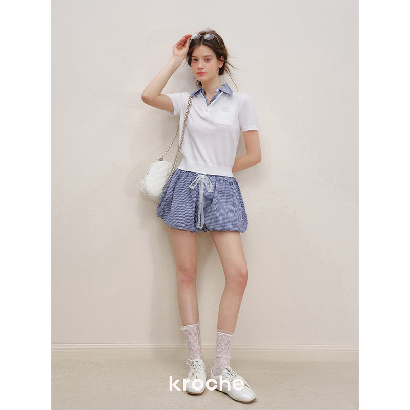 KROCHE チェック 重ね着風 半袖 Tシャツ KB5158