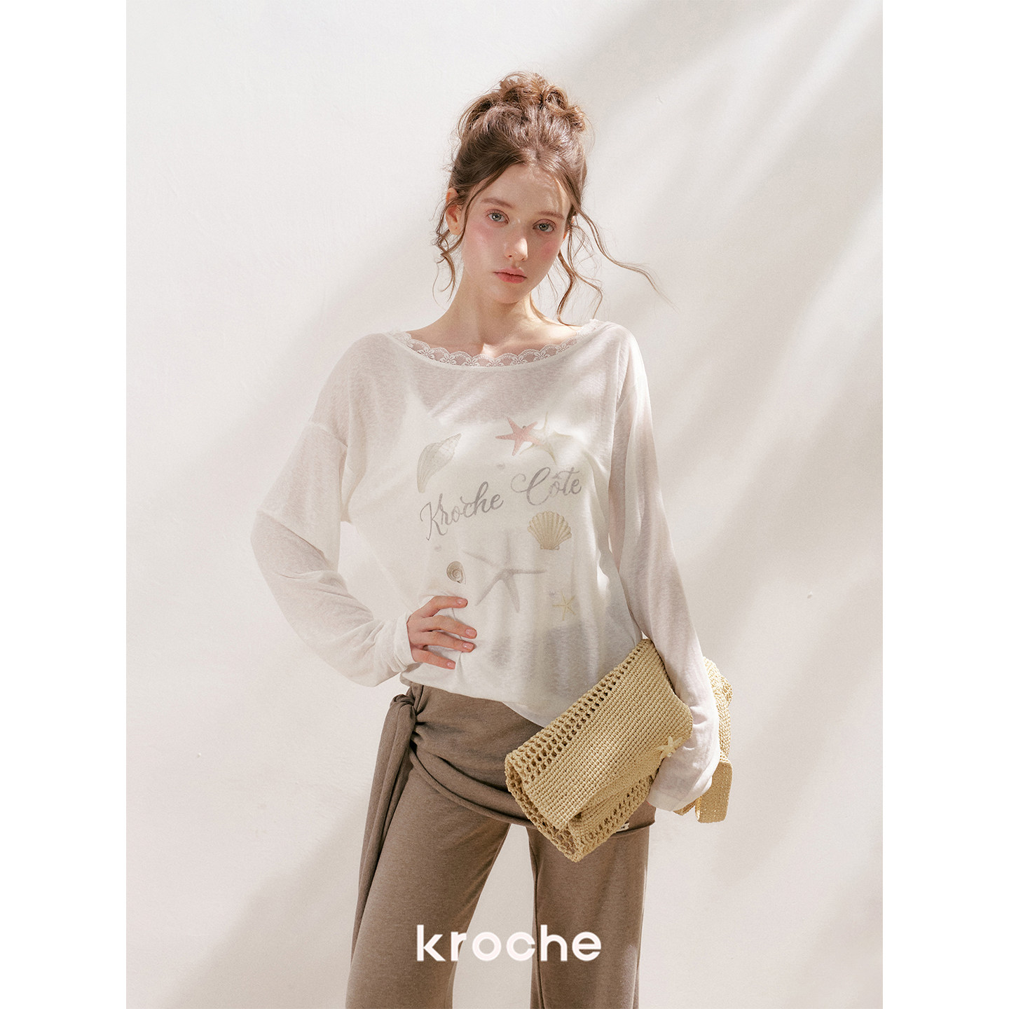 KROCHE レース プリント トップス KE4075