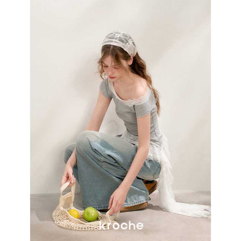KROCHE レース フリル 半袖 Tシャツ KEC7006