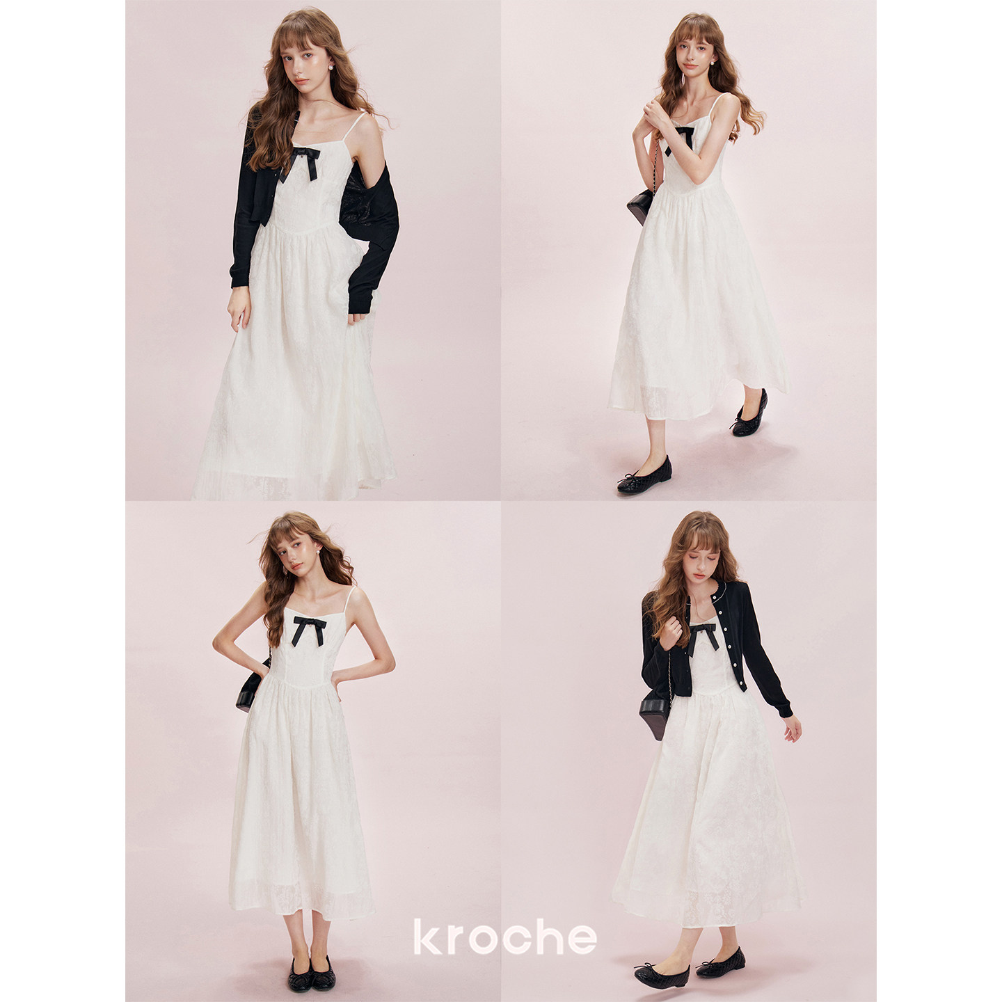 KROCHE リボン プリント 配色 ワンピース