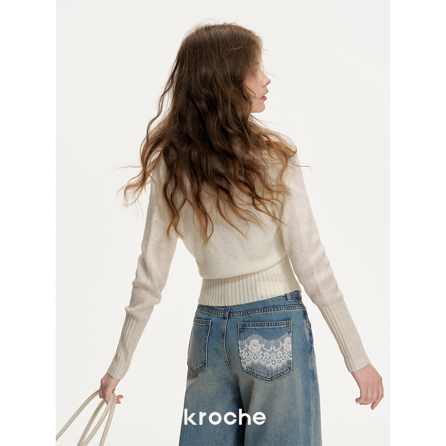 KROCHE レース デニム ワイド ストレート デニムパンツ KN2025