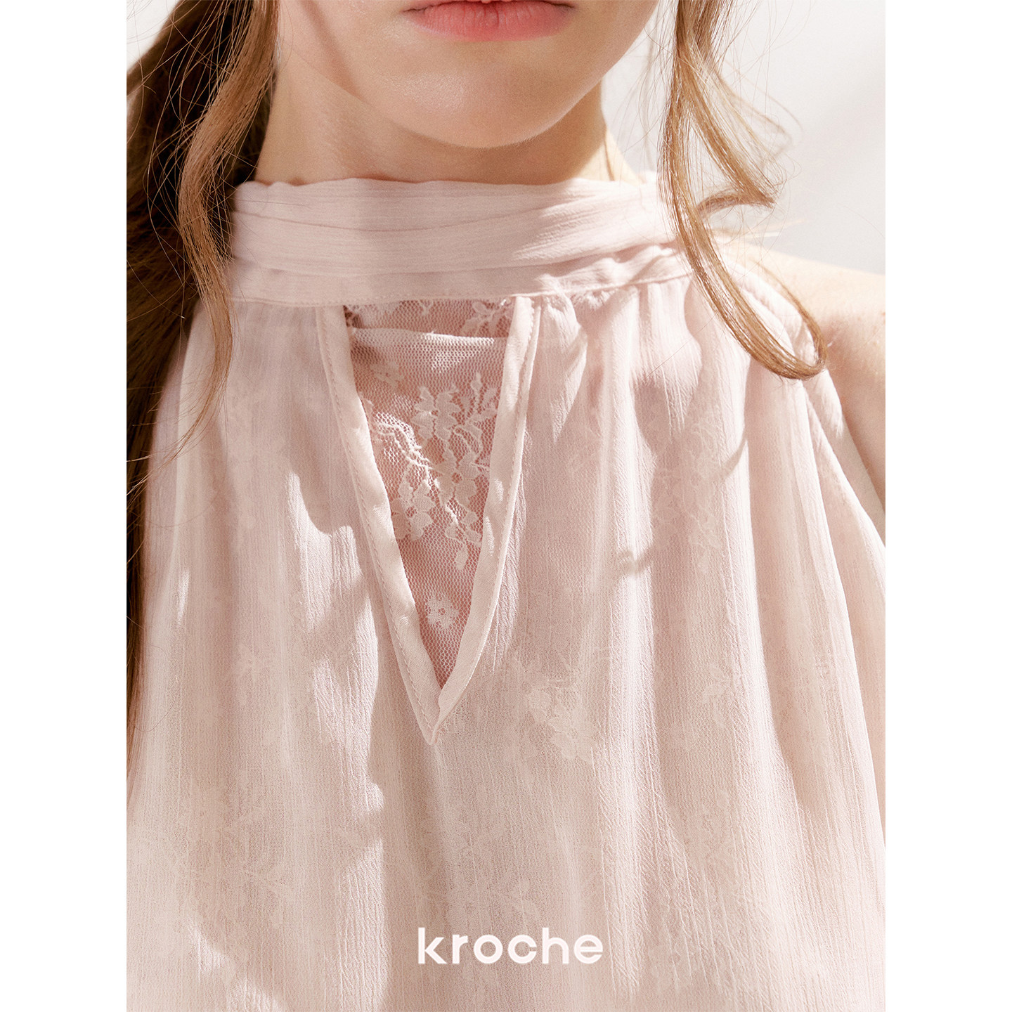 KROCHE レース Vネック ホルターネック ワンピース KR6101