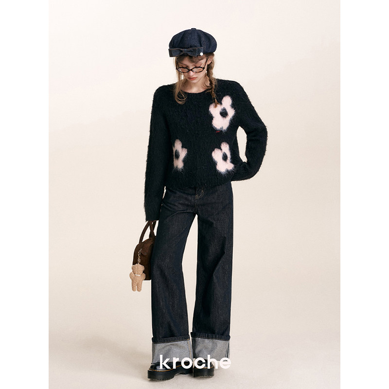 KROCHE フラワー ジャカード 長袖 ニット KB4537