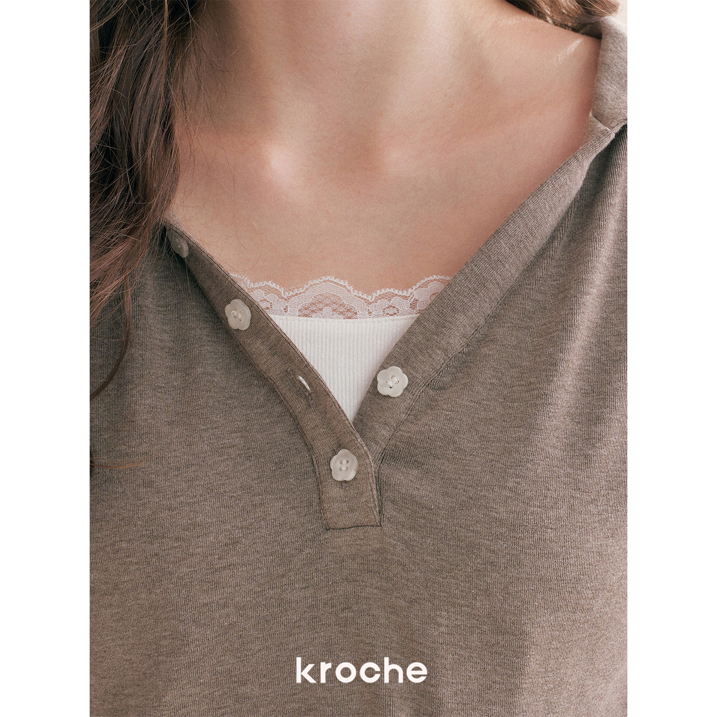 KROCHE レース フード付き ストレート 重ね着風 セットアップ