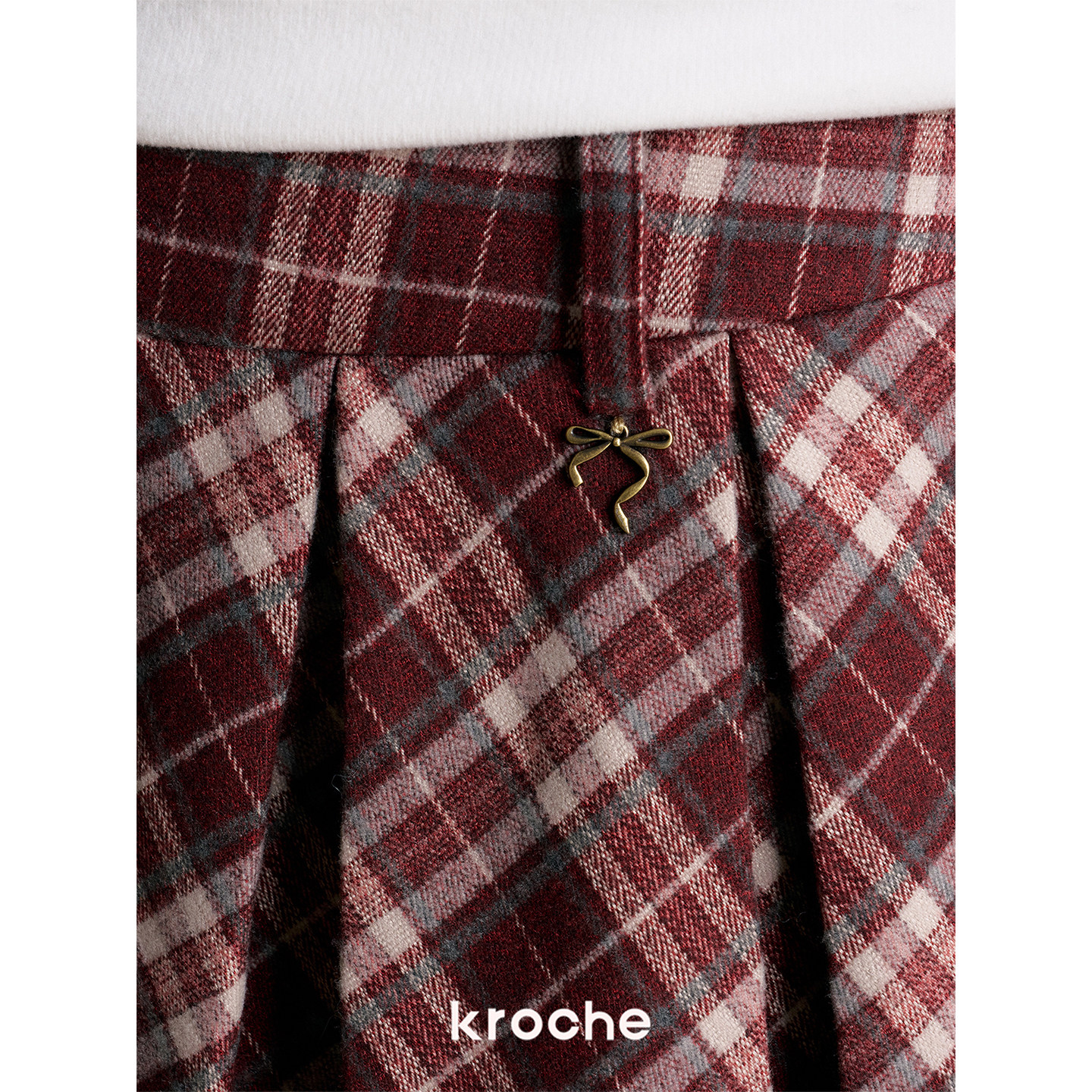 KROCHE プリーツ チェック 配色 スカート KDC9043