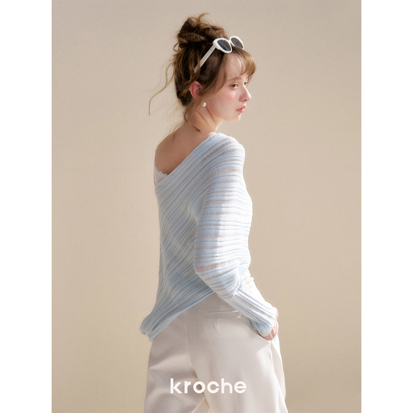 KROCHE アシンメトリー 透かし編み ニット KP9080
