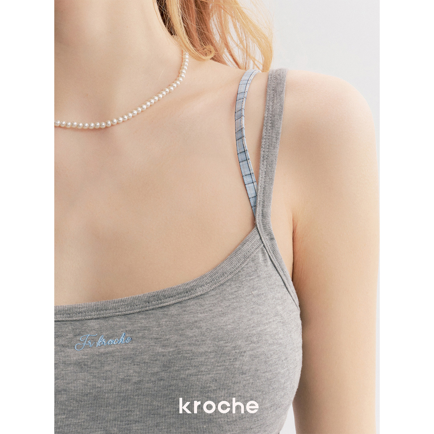 KROCHE チェック 刺繍 配色 キャミソール KOQ7020