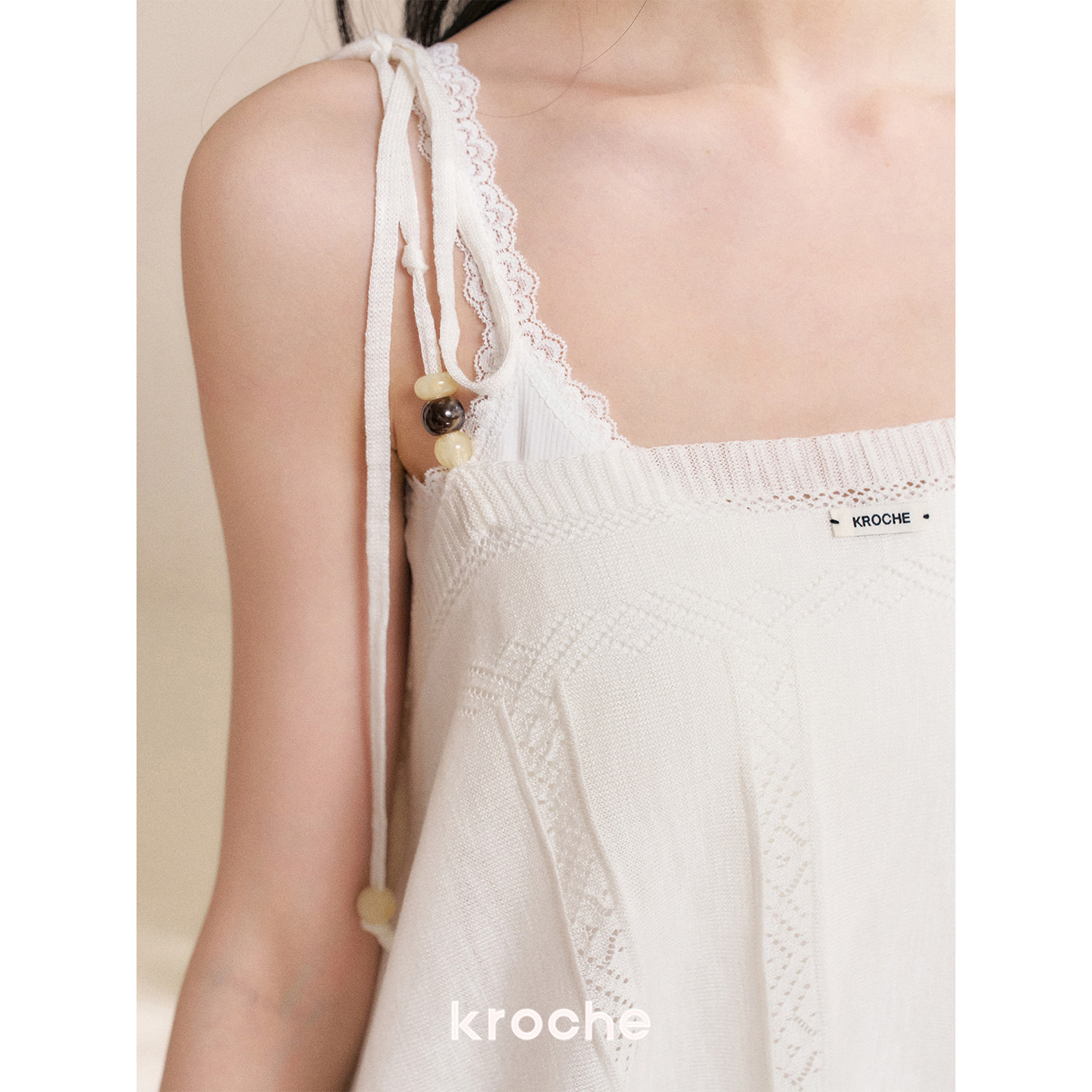 KROCHE ジャカード 透かし編み アシンメトリー キャミソール KWF9008