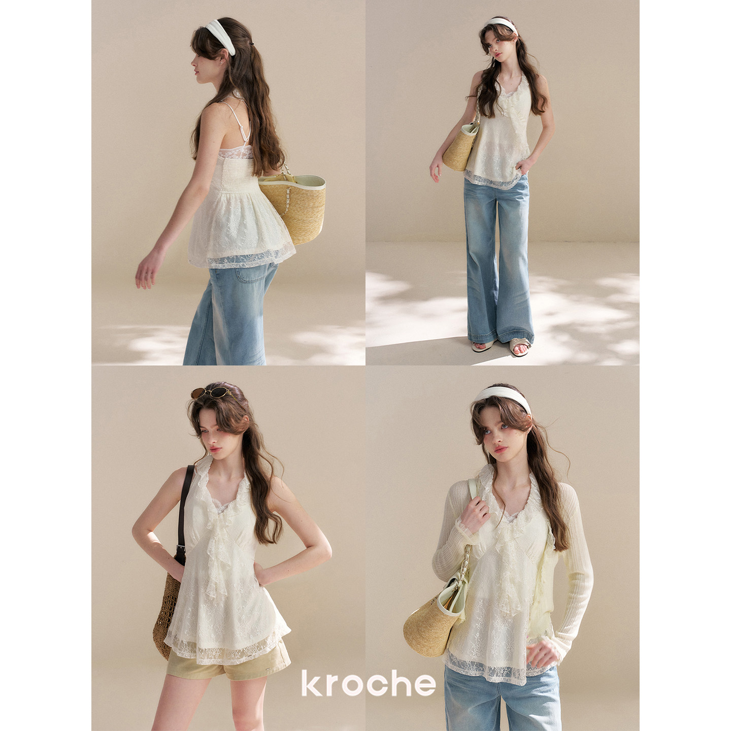 KROCHE レース フリル Vネック ホルターネック キャミソール