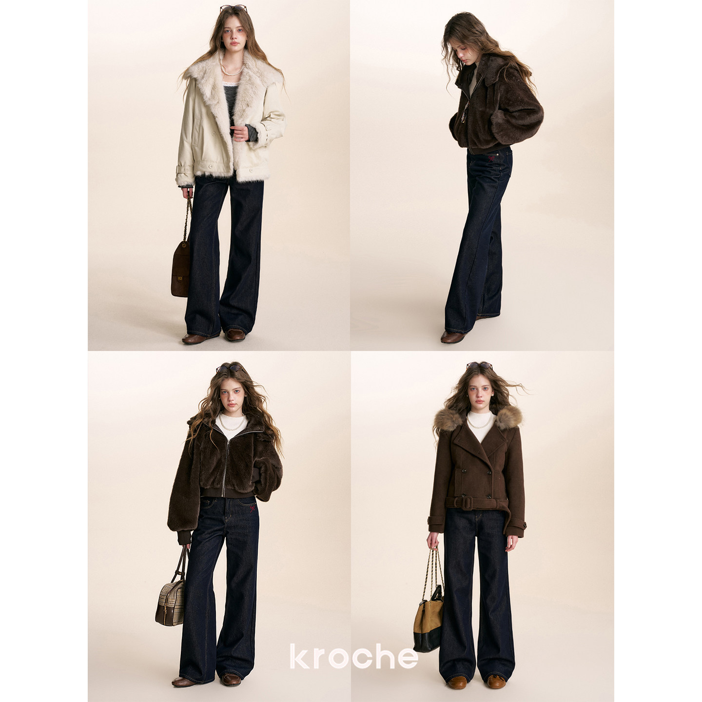 KROCHE リボン 配色 デニム ストレート デニムパンツ KN5022