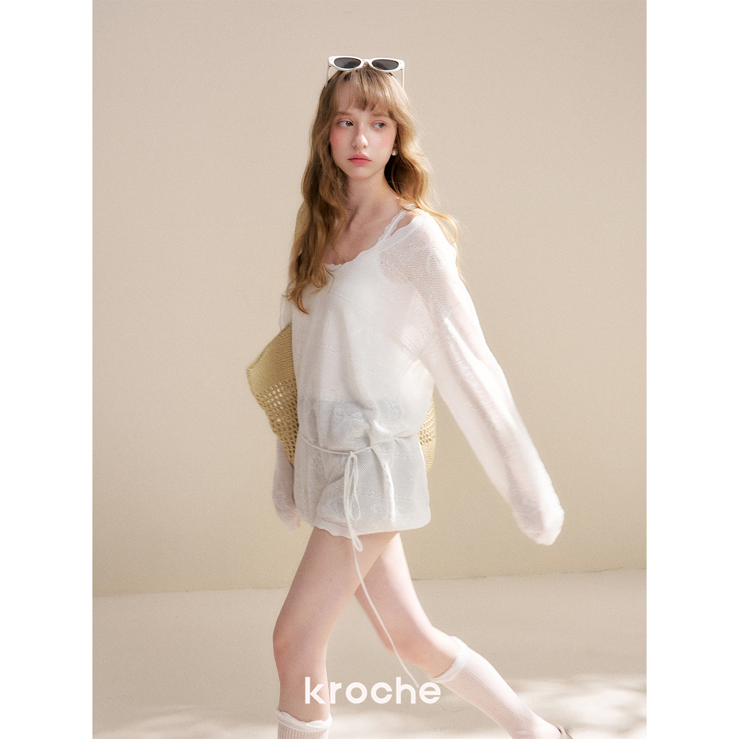 KROCHE リボン ジャカード 透かし編み ニット KP4079