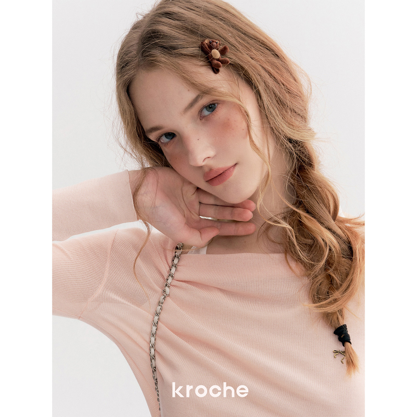 KROCHE オフショルダー ホルターネック 重ね着風 ニット KP8012