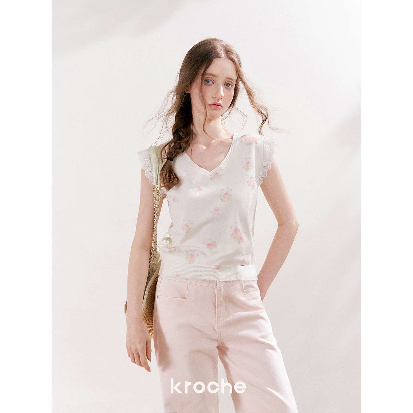 KROCHE レース プリント 半袖 Tシャツ KPC9097