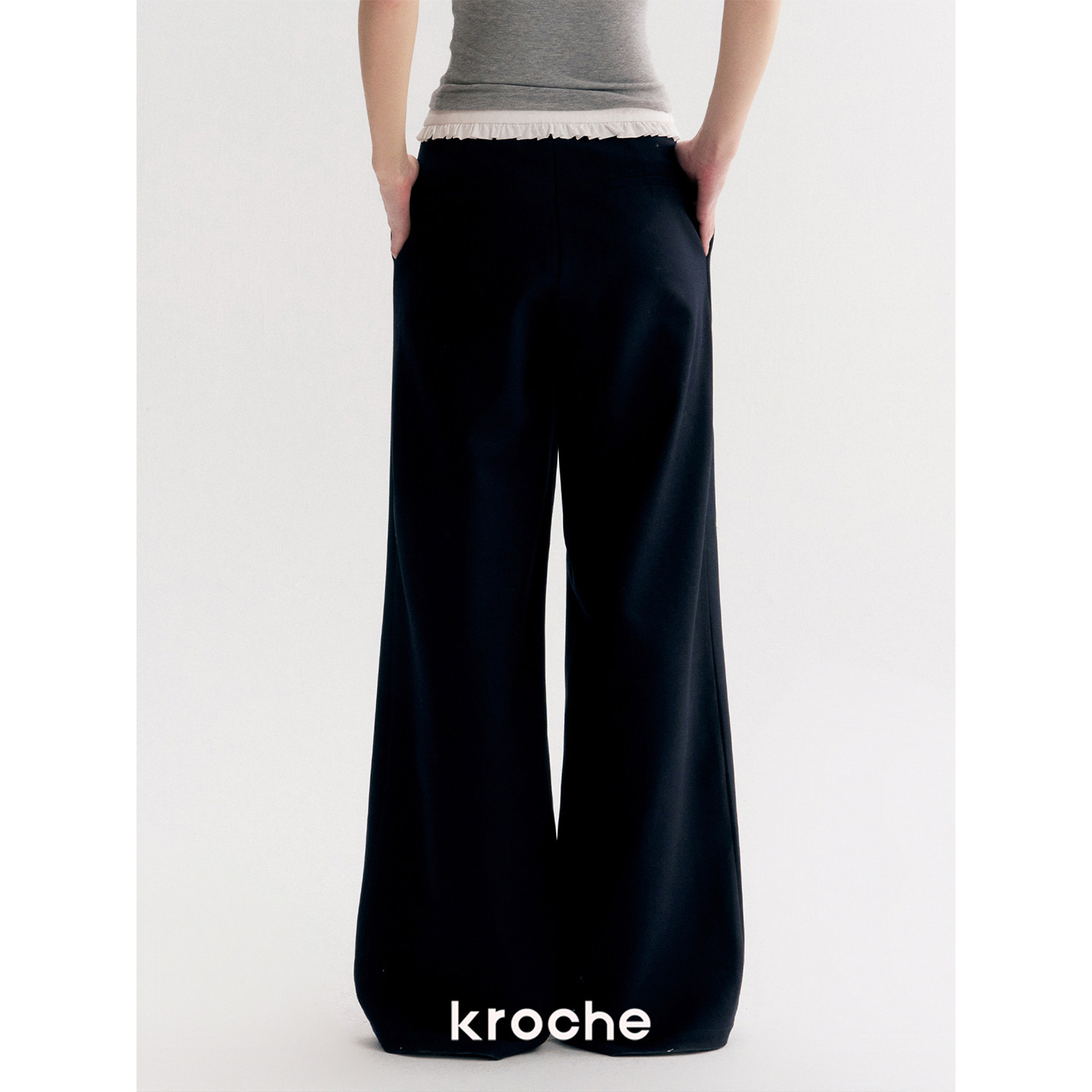 KROCHE 配色 ストレート アシンメトリー パンツ KL9012