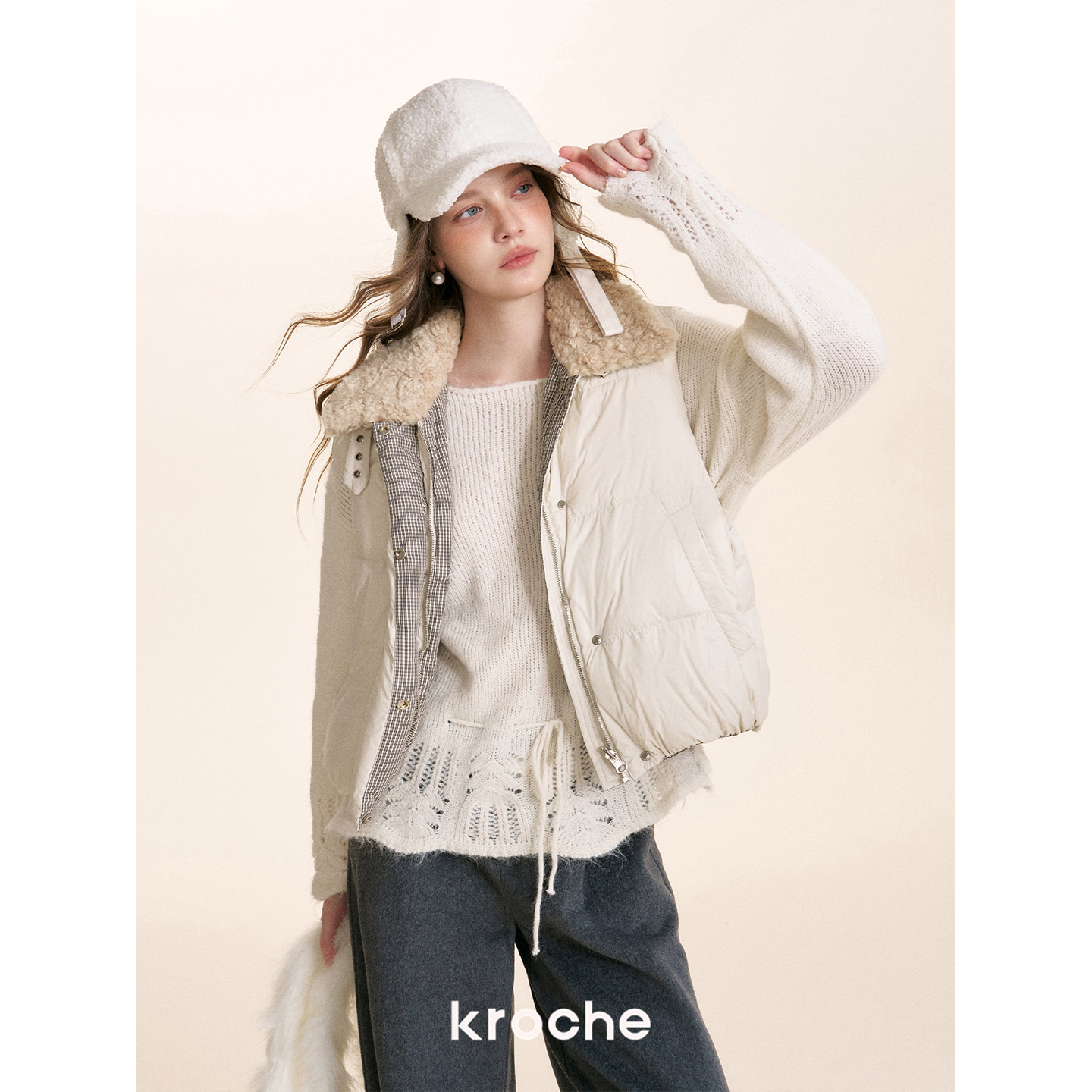 KROCHE レース オフショルダー ニット KTS4005