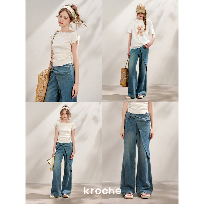 KROCHE リボン デニム ワイド デニムパンツ KN2004