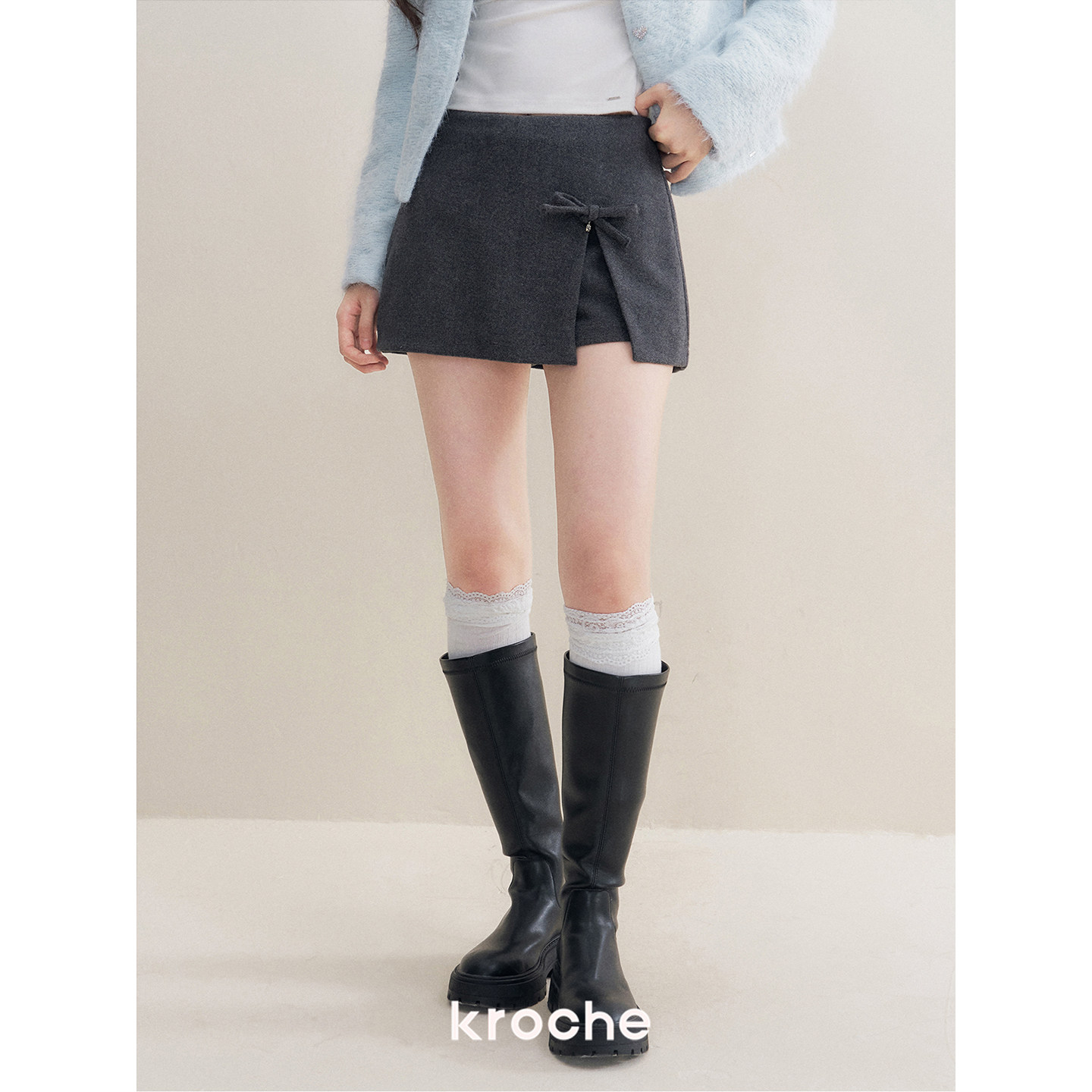 KROCHE リボン 重ね着風 スカート KDC7026