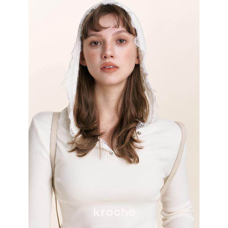 KROCHE レース Vネック フード付き ニット KB4540