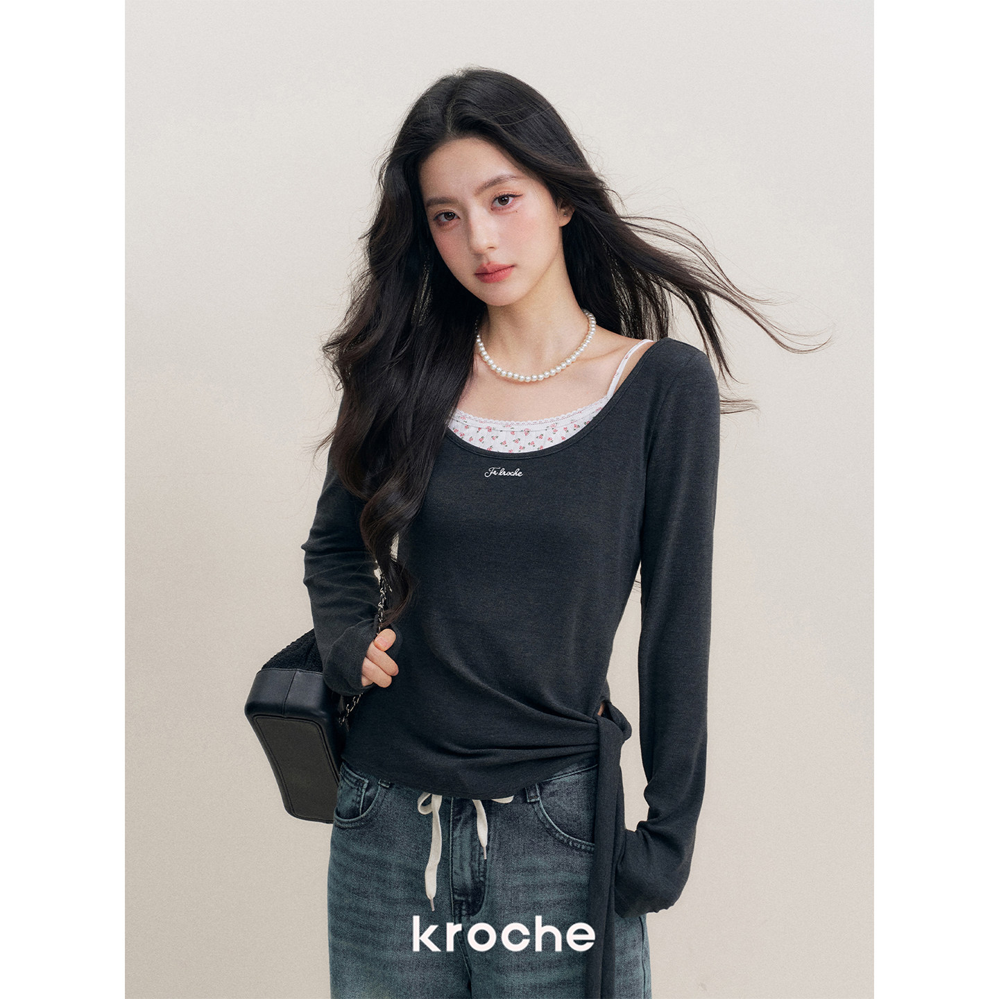 KROCHE レース 長袖 Tシャツ KE8034