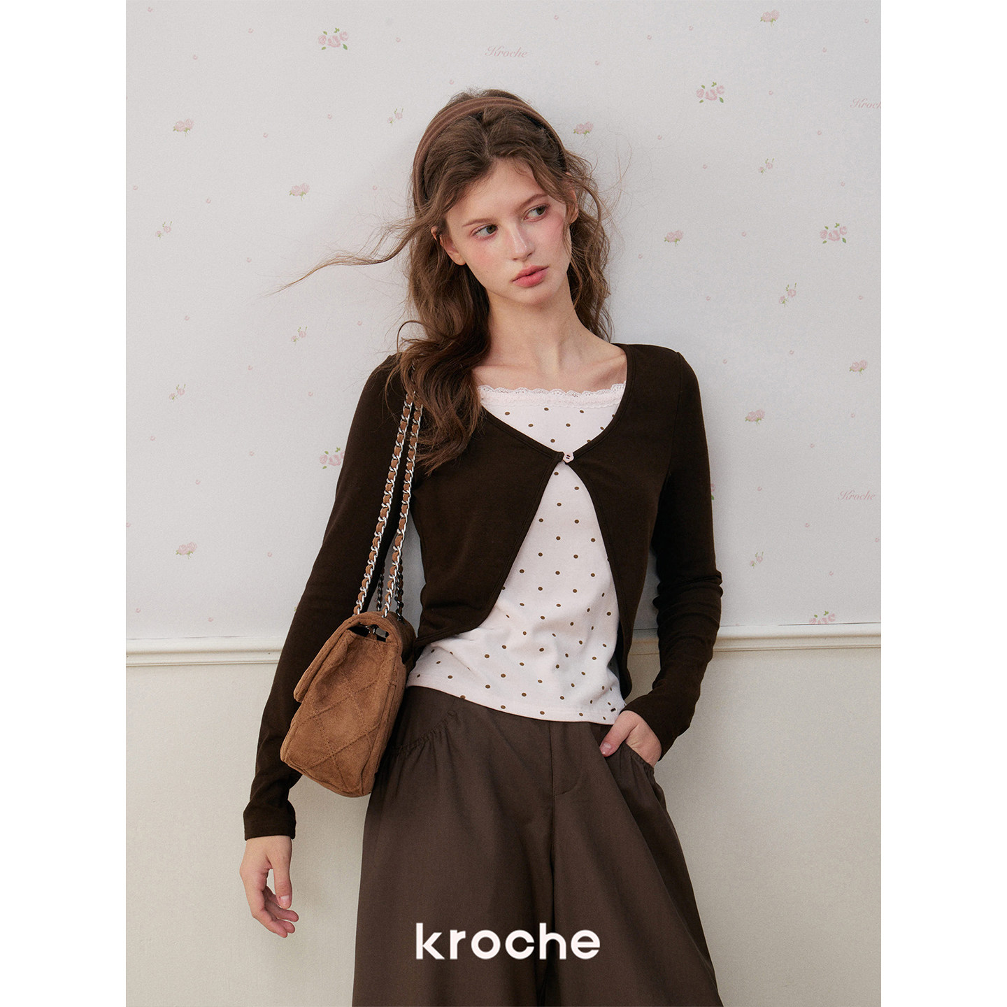 KROCHE ドット 配色 重ね着風 長袖 Tシャツ KP3133