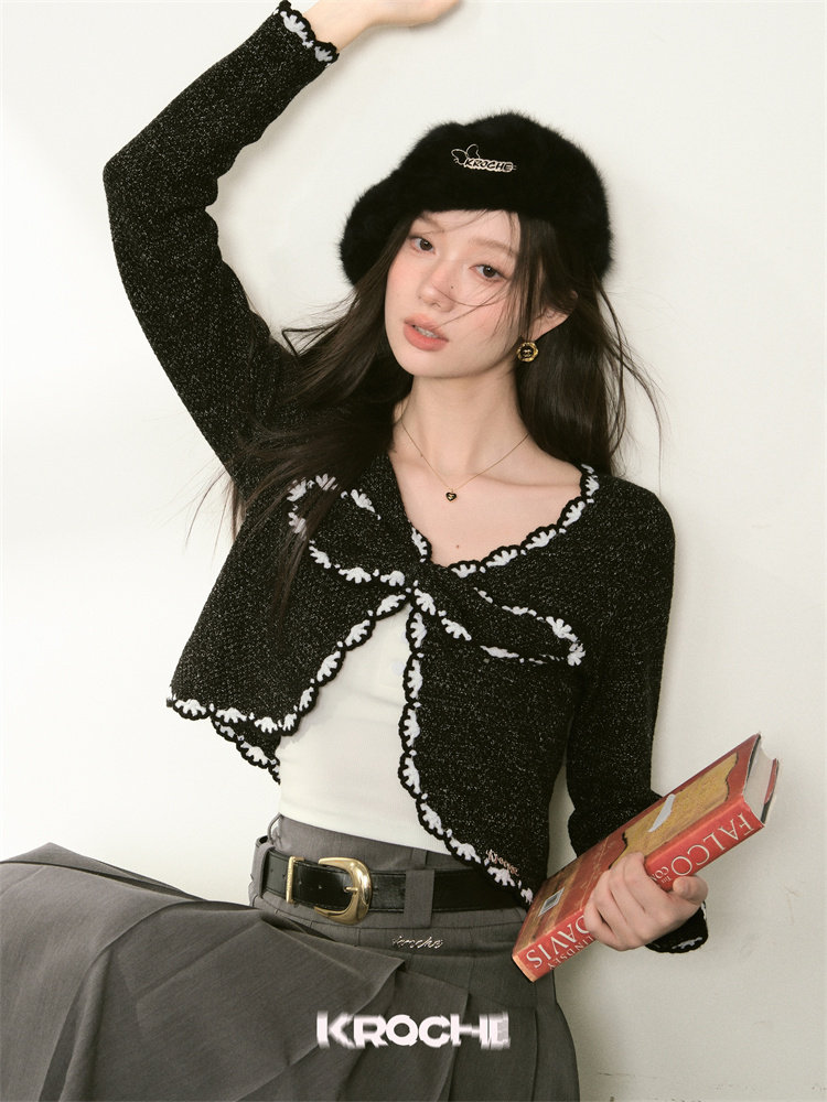 KROCHE リボン 配色 長袖 ニット K23261