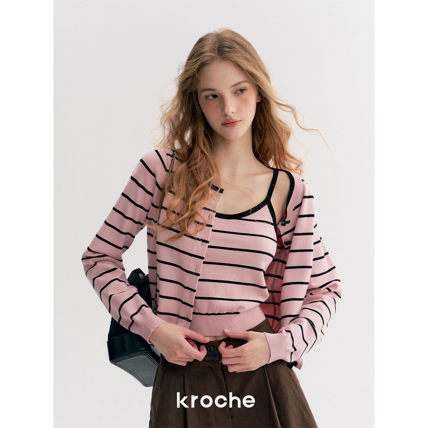 KROCHE リボン ストライプ 配色 ニット KZY6010