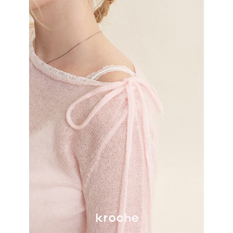 KROCHE リボン アシンメトリー 透かし編み ニット KB5120