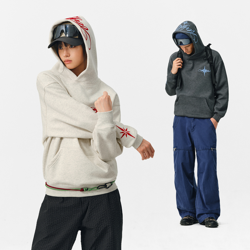 Atry Floral Embroidered Hooded Sweatshirt for Men, Spring National Trend Brand, American Casual Polaris Pullover Couple Hoodie for Women