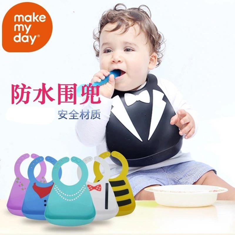 Baby bib silicone waterproof pocket make my day children's rice bib baby three-dimensional saliva American adjustable towel