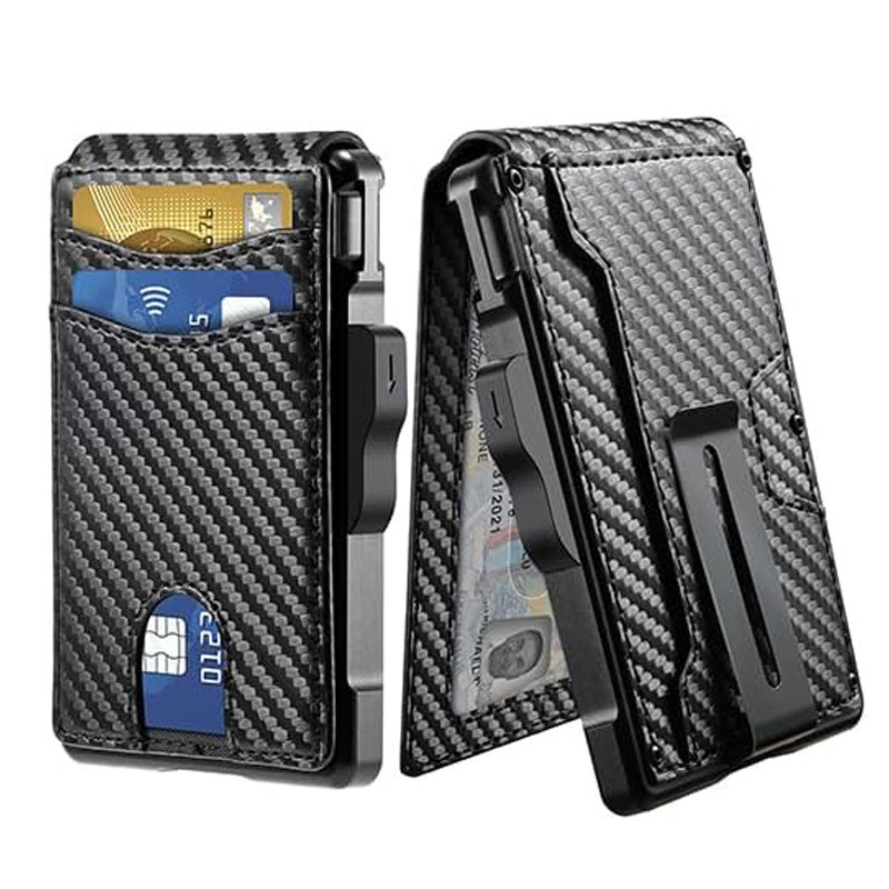 Cross-Border Hot-Selling Automatic Rfid Card Holder Metal Wallet for Men, High-End Folding Leather Carbon Fiber Card Holder Cross-Border Hot-Selling Automatic Rfid Card Holder Metal Wallet for Men, High-End Folding Leather Carbon Fiber Card Holder