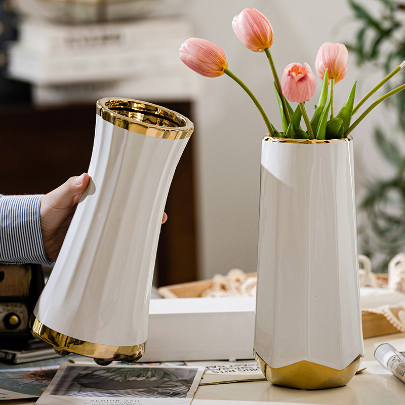 Ceramic vase simple modern creative decoration light luxury painting gold hydroponic flowers dry flower flower arrangement living room table decoration
