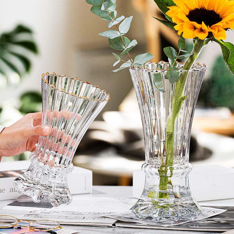 French light luxury net red drawing gold glass vase transparent flower arrangement hydroponic flowers living room dining table decoration Nordic style