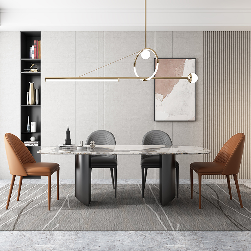 Italian light luxury imported luxury stone slate dining table Pandora high-end designer modern minimalist marble dining table and chairs