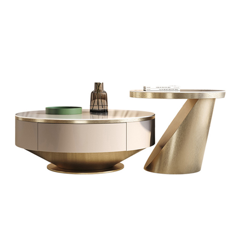 Light luxury slate coffee table round size combination with drawer creative minimalist designer living room home modern minimalist
