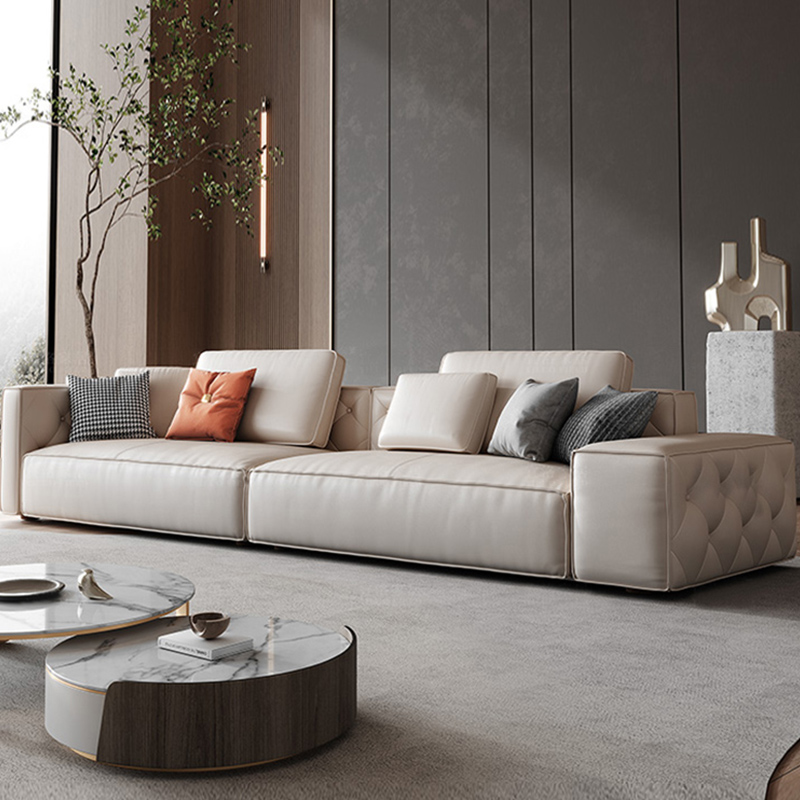 Light luxury leather art Italian sofa leather small apartment Nordic modern minimalist three-person first layer cowhide living room furniture
