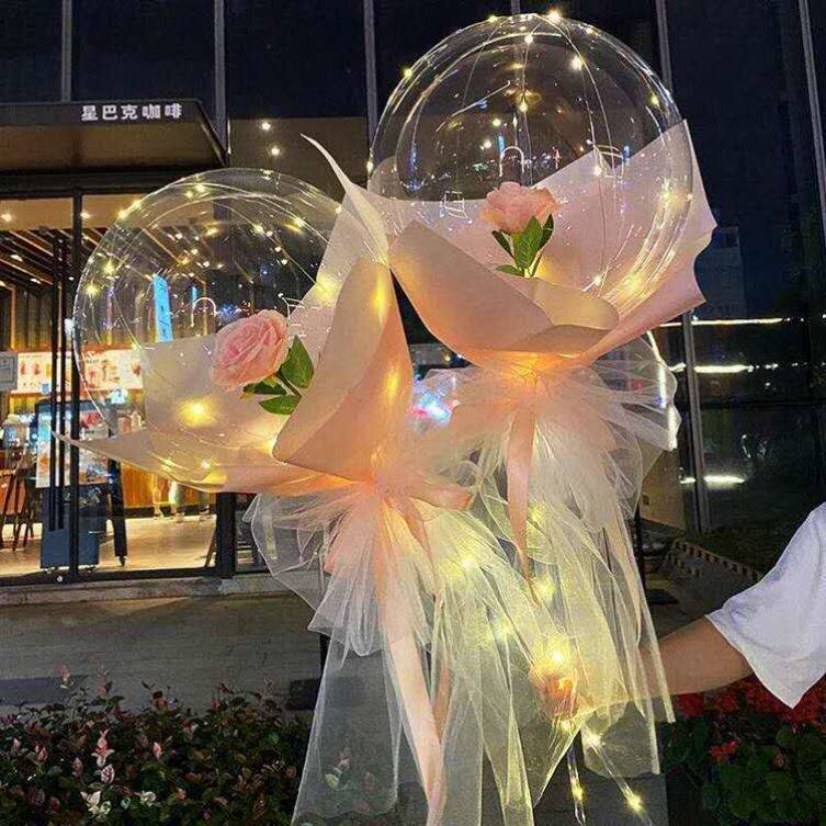 Acrylic Ball Bouquet Material Red Popo Luminous Fire Burst transparent with lamp Rose Gas Glow to the stall