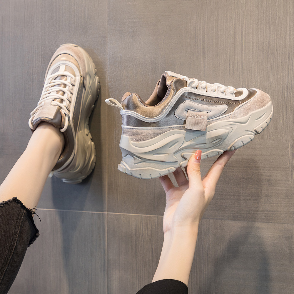 Mary Danny Fashion 100 Hitch ~ Old Daddy Shoes Women Thick Bottom Heightened Doing Old Dirty Shoes 100 lapped up 6cm